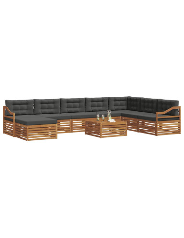 Set divani 9 pcs Naturale e Antracite Legno di Acacia Massello