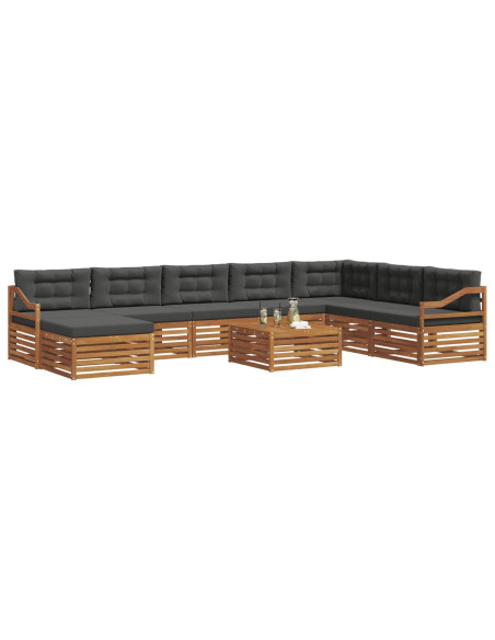 Set divani 9 pcs Naturale e Antracite Legno di Acacia Massello