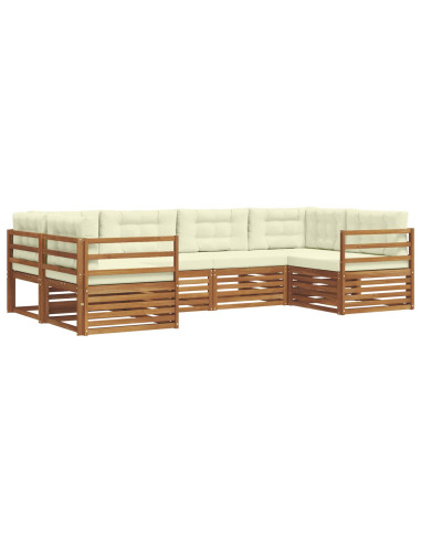 Set divani 6 pcs Naturale e Crema Legno di Acacia Massello