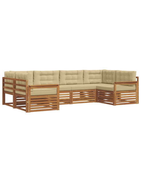 Set divani 6 pcs Naturale e Beige Legno di Acacia Massello
