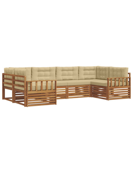 Set divani 6 pcs Naturale e Beige Legno di Acacia Massello