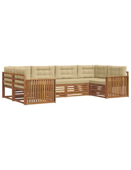 Set divani 6 pcs Naturale e Beige Legno di Acacia Massello