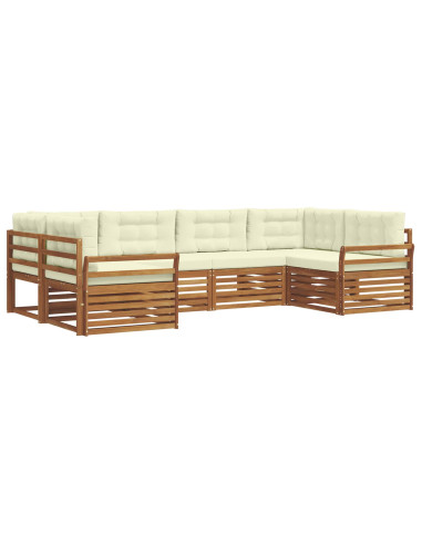 Set divani 6 pcs Naturale e Crema Legno di Acacia Massello