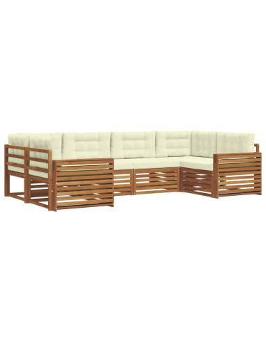Set divani 6 pcs Naturale e Crema Legno di Acacia Massello