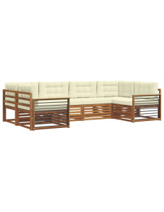 Set divani 6 pcs Naturale e Crema Legno di Acacia Massello 2