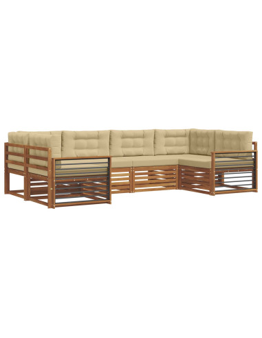 Set divani 6 pcs Naturale e Beige Legno di Acacia Massello