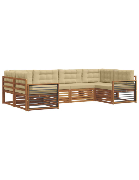 Set divani 6 pcs Naturale e Beige Legno di Acacia Massello