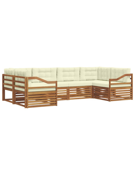 Set divani 6 pcs Naturale e Crema Legno di Acacia Massello