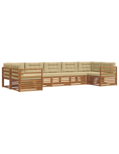 Set divani 7 pcs Naturale e Beige Legno di Acacia Massello 2