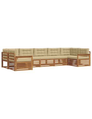 Set divani 7 pcs Naturale e Beige Legno di Acacia Massello