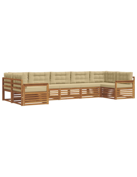 Set divani 7 pcs Naturale e Beige Legno di Acacia Massello