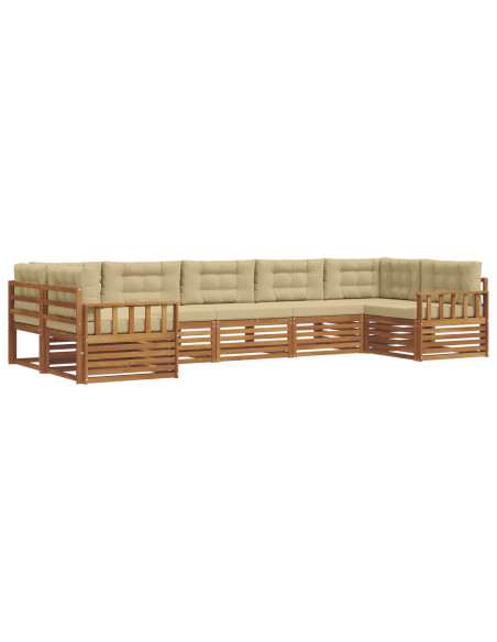Set divani 7 pcs Naturale e Beige Legno di Acacia Massello