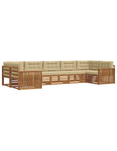 Set divani 7 pcs Naturale e Beige Legno di Acacia Massello 2