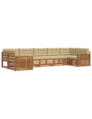 Set divani 7 pcs Naturale e Beige Legno di Acacia Massello