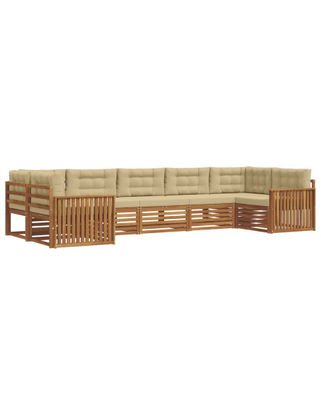 Set divani 7 pcs Naturale e Beige Legno di Acacia Massello
