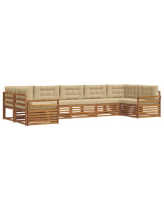 Set divani 7 pcs Naturale e Beige Legno di Acacia Massello 2