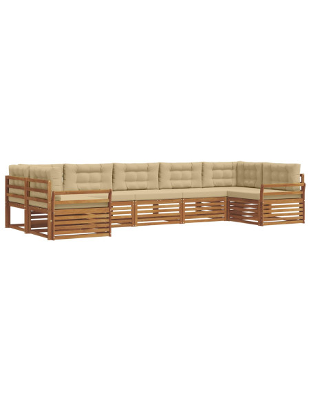 Set divani 7 pcs Naturale e Beige Legno di Acacia Massello