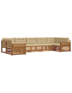 Set divani 7 pcs Naturale e Beige Legno di Acacia Massello 2