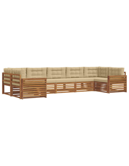 Set divani 7 pcs Naturale e Beige Legno di Acacia Massello