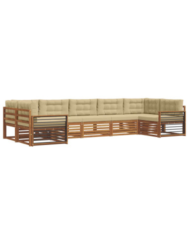 Set divani 7 pcs Naturale e Beige Legno di Acacia Massello