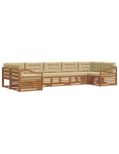 Set divani 7 pcs Naturale e Beige Legno di Acacia Massello 2