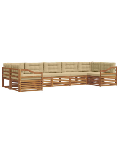 Set divani 7 pcs Naturale e Beige Legno di Acacia Massello