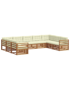 Set divani 9 pcs Naturale e Crema Legno di Acacia Massello 2