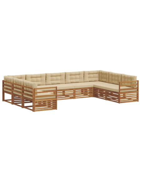 Set divani 9 pcs Naturale e Beige Legno di Acacia Massello
