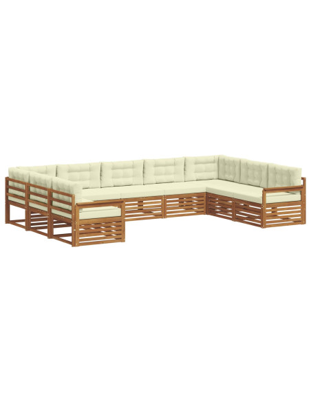Set divani 9 pcs Naturale e Crema Legno di Acacia Massello