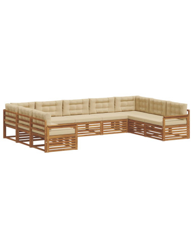 Set divani 9 pcs Naturale e Beige Legno di Acacia Massello