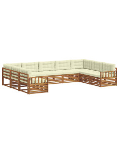 Set divani 9 pcs Naturale e Crema Legno di Acacia Massello 2