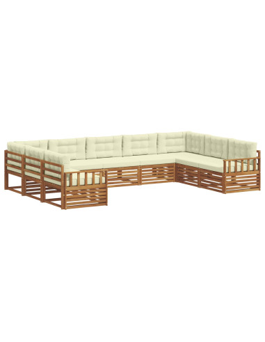 Set divani 9 pcs Naturale e Crema Legno di Acacia Massello