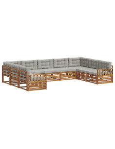 Set divani con cuscino 9 pcs Grigio Naturale e Chiaro 2