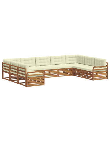 Set divani 9 pcs Naturale e Crema Legno di Acacia Massello