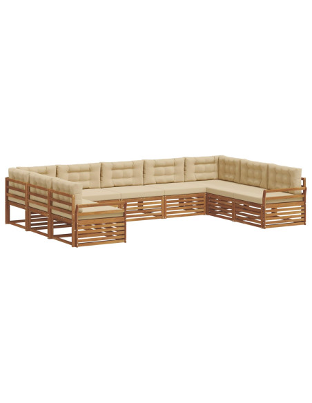 Set divani 9 pcs Naturale e Beige Legno di Acacia Massello