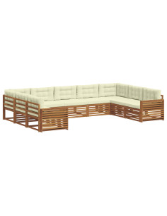 Set divani 9 pcs Naturale e Crema Legno di Acacia Massello 2