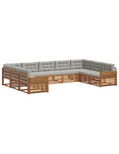 Set divani con cuscino 9 pcs Grigio Naturale e Chiaro 2