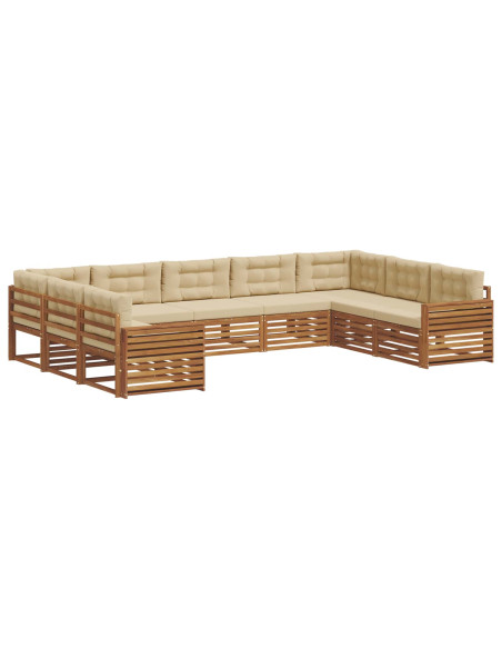 Set divani 9 pcs Naturale e Beige Legno di Acacia Massello