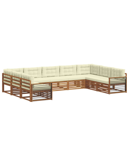 Set divani 9 pcs Naturale e Crema Legno di Acacia Massello