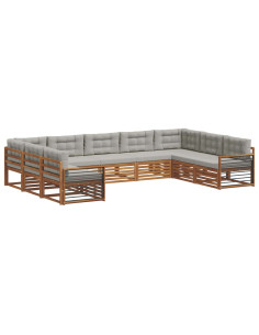 Set divani con cuscino 9 pcs Grigio Naturale e Chiaro 2