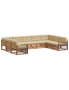 Set divani 9 pcs Naturale e Beige Legno di Acacia Massello 2