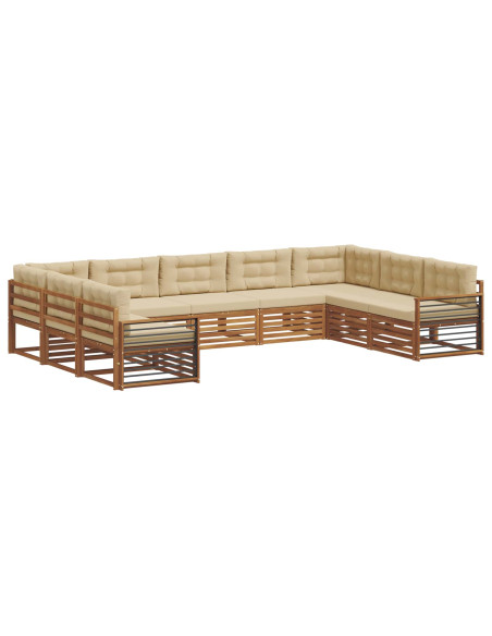 Set divani 9 pcs Naturale e Beige Legno di Acacia Massello