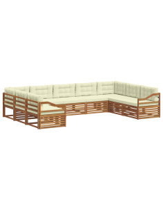 Set divani 9 pcs Naturale e Crema Legno di Acacia Massello 2