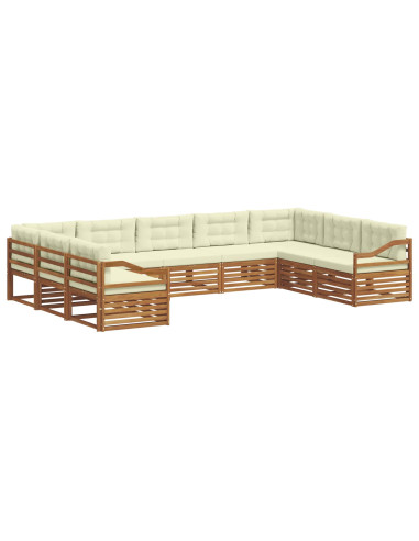 Set divani 9 pcs Naturale e Crema Legno di Acacia Massello