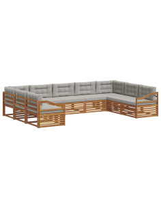 Set divani con cuscino 9 pcs Grigio Naturale e Chiaro 2