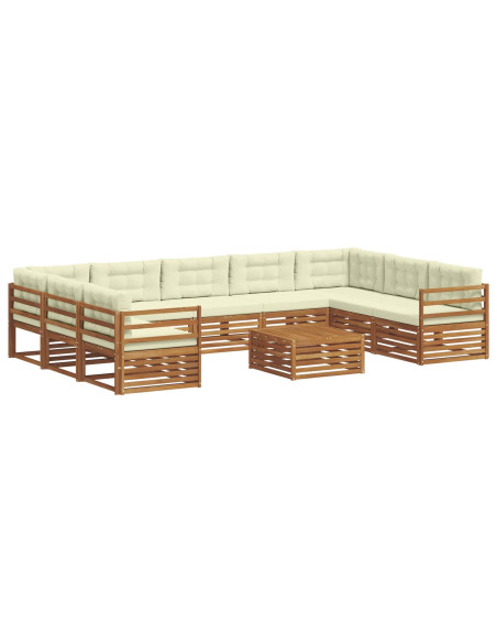 Set divani 10 pcs Naturale e Crema Legno di Acacia Massello