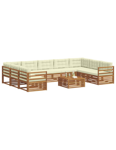 Set divani 10 pcs Naturale e Crema Legno di Acacia Massello