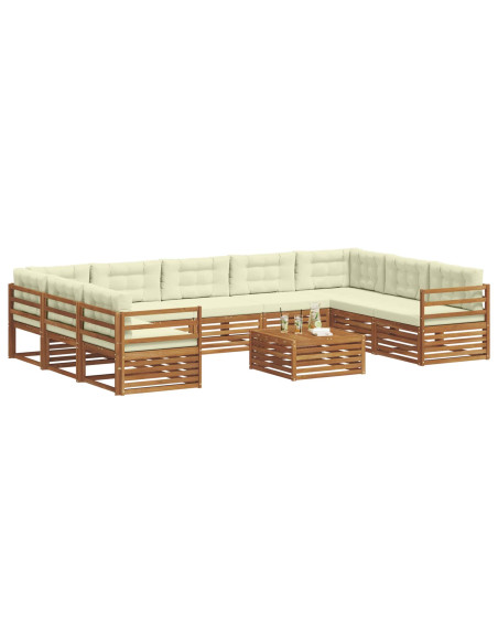 Set divani 10 pcs Naturale e Crema Legno di Acacia Massello