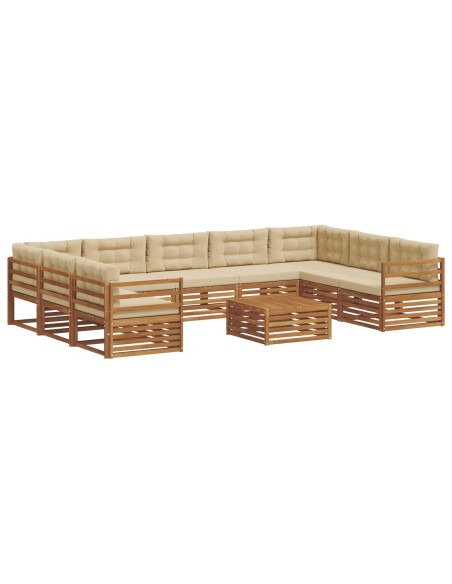 Set divani 10 pcs Naturale e Beige Legno di Acacia Massello
