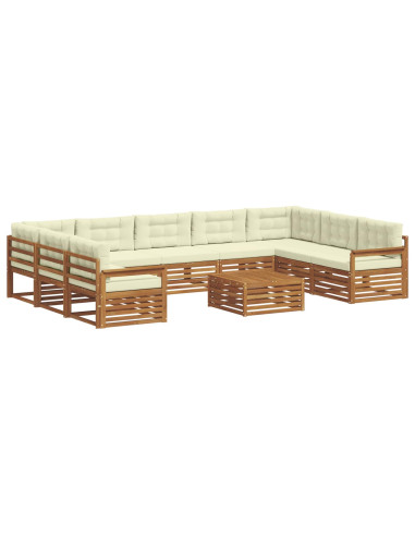 Set divani 10 pcs Naturale e Crema Legno di Acacia Massello
